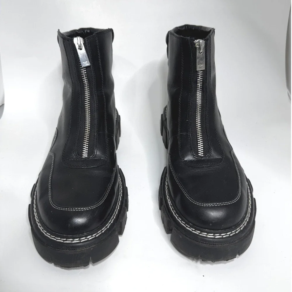 Marc Fisher LTD Mens Black Leather Front Zip Lug Sole Combat Boots Size 9.5M‎